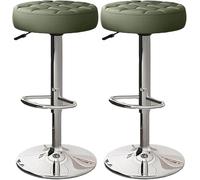 XJBTBA Bar Stools Set of Counter Height Swivel bar-stools with Footrest and Backless Round 60 80cm Adjustable for(Green,Silver Legs)