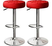 XJBTBA Bar Stools Set of Counter Height Swivel bar-stools with Footrest and Backless Round 60 80cm Adjustable for(Red,Silver Legs)