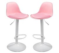 XJBTBA Bar Stools Swivel Kitchen Island Counter Height Armless Chairs with Back and Footrest, Breakfast Set of 2,(Pink)