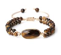 XJBTBA Bead Bracelet 4mm Bracelet Beads Crystal Balls Nature Stones Brown Round Adjustable Woven Stretchy 17cm x 7mm 1PCS for New Year