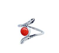 XJBTBA Beautiful Red Coral Ring 925 Sterling Silver Statement Ring For Women Natural Gemstone Bohemian Coral Ring Gift For Her Size N By