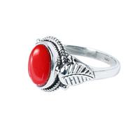 XJBTBA Beautiful Red Coral Ring 925 Sterling Silver Statement Ring For Women Natural Gemstone Bohemian Coral Ring Gift For Her Size P By