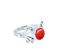 XJBTBA Beautiful Red Coral Ring 925 Sterling Silver Statement Ring For Women Natural Gemstone Bohemian Coral Ring Gift For Her Size T By