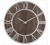 XJBTBA Big Roman Numerals Giant Open Face Metal Large Outdoor Garden Silver Iron Wall Clock