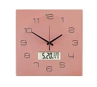 XJBTBA big Wooden Clock Silent Non-Ticking, Square Clocks Décor Battery Operated with Perpetual Calendar and Thermometer Display for Home Kitchen Living Room Office Decorative Wall Cloc