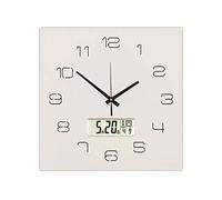 XJBTBA big Wooden Clock Silent Non-Ticking, Square Clocks Décor Battery Operated with Perpetual Calendar and Thermometer Display for Home Kitchen Living Room Office Decorative Wall Cloc