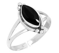 XJBTBA Black Onyx Silver Adjustable Ring, 925 Sterling Silver Ring for Women, Genuine Marquise Gemstone Boho Jewellery