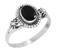 XJBTBA Black Onyx Silver Adjustable Ring, 925 Sterling Silver Ring for Women, Genuine Oval Gemstone Boho Jewellery