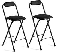 XJBTBA Black PU Leather Padded Folding Bar Stools with Backrest - Counter Foldable Chairs for Outdoor(Black 2pc,Seat Height 65cm/25.6in)