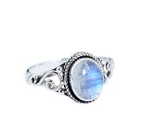 XJBTBA Blue Flash Moonstone Ring 925 Sterling Silver Ring For Women Everyday Gift For Her Bohemian Jewelry Rainbow Moonstone Ring Jne Birthstone Ring Size L