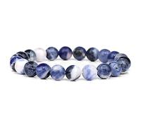 XJBTBA Blue Natural Stone Bracelets for Men White Moonstone Black Lava Beaded Stretch Bracelet Lapis Lazuli Yoga Jewelry,10.Blue Dot Stone,23 Cm