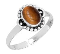 XJBTBA Brown Tiger Eye Silver Adjustable Ring, 925 Sterling Silver Ring for Women, Genuine Oval Stone Jewellery