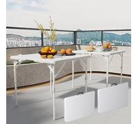 XJBTBA BTBA 4FT White Folding Table - Portable No Assembly Outdoor Table for Camping, Parties, Weddings, BBQs & Events with Carry Handle - Lightweight & 4 Foot Folding Table