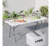 XJBTBA BTBA 4FT White Folding Table - Portable, No Assembly Required, Perfect for Outdoor Events, Camping, Parties, Weddings, BBQs, with Convenient Carrying Handle