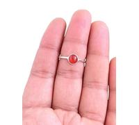 XJBTBA Carnelian Silver Ring Natural 6 MM Round Gemstone 925 Sterling Silver Stackable Minimalist Women & Teens Girls Ring Sizes F to Y