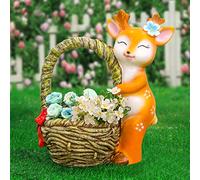 XJBTBA Christmas Figurine Decoration, Sika Deer Flowerpot Statue Garden Ornaments, Resin Animal Art Sculpture, Lawn Fawn Decor (A)