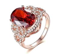 XJBTBA Classic Silver Rings For Women With Oval Shape Ruby Gemstones Rose Gold Color Charm Lady Jewelry Gift