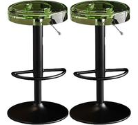 XJBTBA Clear Acrylic Bar Stools Set of 2 Swivel Counter Height Adjustable Chairs No Backs Kitchen Island Stool(Green,Black Lifting Rod)