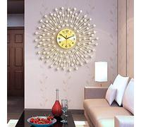 XJBTBA Clock, Mid Century Starbursts Large Wall Decor Timepiece, Gold Round Metal Silent Battery Operated Clocks, for Home Living Room Office,A