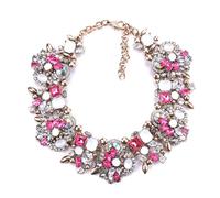 XJBTBA Colorful Beaded Necklace For Women And Girls, Costume Jewellery Vintage Elegant Black Crystal Rhinestone Choker Chunky Statement Necklace, Bib Necklace For Women
