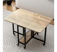XJBTBA Compact Dining Table, Extendable Kitchen Table with Wheels, Foldable, Versatile Space-Saving Table with Storage Shelves, Iron Frame Support, BEA