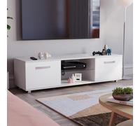 XJBTBA Cosmo LED TV Unit 2 Door Gloss Matte MDF Living Room Cabinet Media Stand Furntiure RGB Light White 140cm