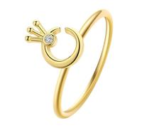 XJBTBA Crown - Shaped Zircon Moon Ring, Copper Gold - Plated Craft, Queen - Style Elegant Band, Christmas Heartfelt Gift