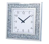 XJBTBA Crystal Sparkling Diamond Mirror Battery Powered Silent Large Clock, Wall Home Decoration Suitable for Kitchen, Living Room or Office(Silver-Square 50cm)