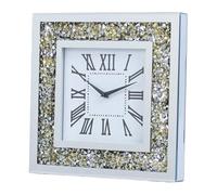 XJBTBA Crystal Sparkling Diamond Mirror Battery Powered Silent Large Clock, Wall Home Decoration Suitable for Kitchen, Living Room or Office(Golden-Square 50cm(l))