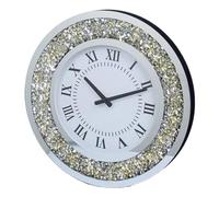 XJBTBA Crystal Sparkling Diamond Mirror Battery Powered Silent Large Clock, Wall Home Decoration Suitable for Kitchen, Living Room or Office(Golden-Round 50cm(l))