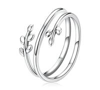 XJBTBA Cute Tree Leaf-Star Double Ring 925 Sterling Silver Open Rings Adjustable Size Style for Women Girls Gifts for Her Mum