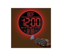 XJBTBA Daylight Saving Time Digital Wall Clock with Multiple Functions Office Decoration, 10" Suitable for Kitchen, Living Room or Office(Red)