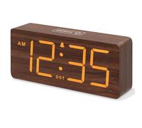 XJBTBA Digital Alarm Clock with Dimmer, Volume Control, Daylight Saving Time, Office Wooden Decor Heavy Sleepers Suitable for Kitchen, Living Room or Office(Brown)