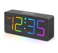 XJBTBA Digital Alarm Clock with Dimmer, Volume Control, Daylight Saving Time, Office Wooden Decor Heavy Sleepers Suitable for Kitchen, Living Room or Office(Black-RGB)
