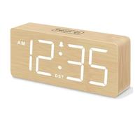 XJBTBA Digital Alarm Clock with Dimmer, Volume Control, Daylight Saving Time, Office Wooden Decor Heavy Sleepers Suitable for Kitchen, Living Room or Office(-White)