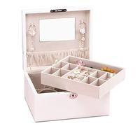 XJBTBA Double Layer Lockable Jewellry Box Mirrored Rings Earrings Storage Women Display Case Jewelry Organizer 25.5 * 21.,White-25.5 * 21.8 * 12.
