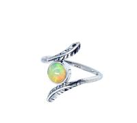 XJBTBA Ethiopian Opal Ring Multi Fire Gemstone Ring 925 Sterling Silver Ring For Women Gift For Her October Birthstone Opal Ring Minimalist Jewelry Leaf Band Ring Size R By