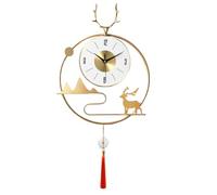 XJBTBA Fashion Clocks with Button, 40x51CM Gold Large Metal Creative Deer Head Style Decorative Living Room Home Quartz Clock, Mute No Tick Hanging Wall Clock