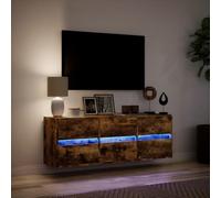 XJBTBA Floating LED TV Unit with 6 Drawers, 130cm Wide Wall Mounted TV Cabinet, Media Console Center for Living Room & Office - Oak+Rustic