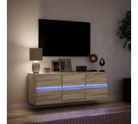 XJBTBA Floating LED TV Unit with 6 Drawers, 130cm Wide Wall Mounted TV Cabinet, Media Console Center for Living Room & Office - Brown