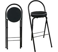 XJBTBA Folding Bar Stool with Backrest Footrest Round Cushioned Seat | 26-30in Adjustable(Black,Seat Height 65cm/25.6in)