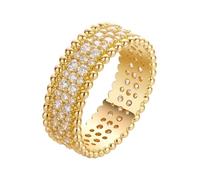 XJBTBA Full Zircon Gold - Plated Wide Ring, Copper Zircon Craft, Pave Design,Gift for Her