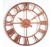 XJBTBA Garden Clock, Vintage Clock with Roman Numerals, Non-Ticking Battery Operated Metal Skeleton 40cm/16inch Decorative Clock for Home Kitchen Cafe Hotel Wall Decor Red