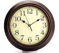 XJBTBA Garden Clocks Outdoor Waterproof, Classic Vintage Scaleless Digital Quartz Outdoor Clocks for The Garden Wall Mounted Sweeping Movement Battery Powered Outside Clock Round Wood Col