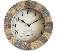 XJBTBA Garden Clocks Outdoor Waterproof, Moisture and Dustproof Outdoor Clocks for The Garden Wall Mounted with Temperature and Humidity Outside Clock Resin Round 10 Inches Like Wall Colo