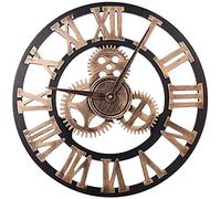 XJBTBA Garden Clocks Outdoor Waterproof, Retro Gear Quartz Silent Needleless Round Needle Outdoor Clocks for The Garden Wall Mounted Precise Roman Numerals Outside Clock Metal Round 40cm