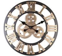 XJBTBA Garden Clocks Outdoor Waterproof, Retro Gear Quartz Silent Needleless Round Needle Outdoor Clocks for The Garden Wall Mounted Precise Roman Numerals Outside Clock Metal Round 40cm