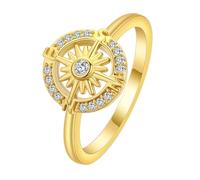 XJBTBA Gold - Plated Zircon Compass Ring, Traveler's Guiding Band, Diamond - Shaped Compass Jewelry