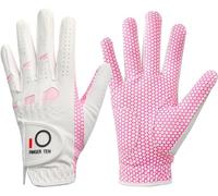 XJBTBA Golf Gloves Ladies Left Hand Right with Non Slip Palm All Weather Soft Value Pack, Women Golf Glove Rain Grip Weathersof Pro Color White Pink Flexible