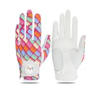 XJBTBA Golf Gloves Womens Left Hand Right Pu Leather with Marker Full Finger/Nail Colors Value Pack, Opti-Color Ladies Golf Glove Fashion Pattern Weathersof Stable-Grip for Perfect Swing